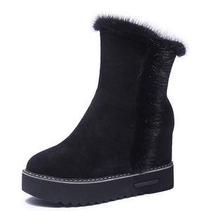 Womens Snow Wedge Winter Warm Faux Fur Ankle Boots